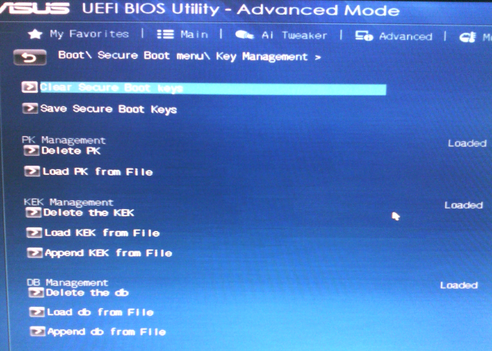 Configuraciones del modo de arranque seguro de la Interfaz de Firmware Extensible Unificada UEFI.