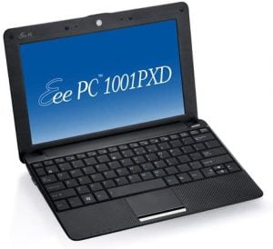 Ejemplo de un ordenador portátil netbooks Asus EE PC de color negro.